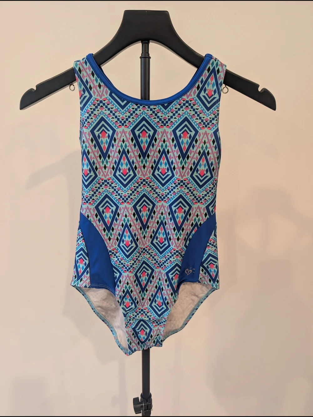 Lot Of 2 Justice Swimsuits One Piece Floral Black & Aqua and Geometric Blue (10)